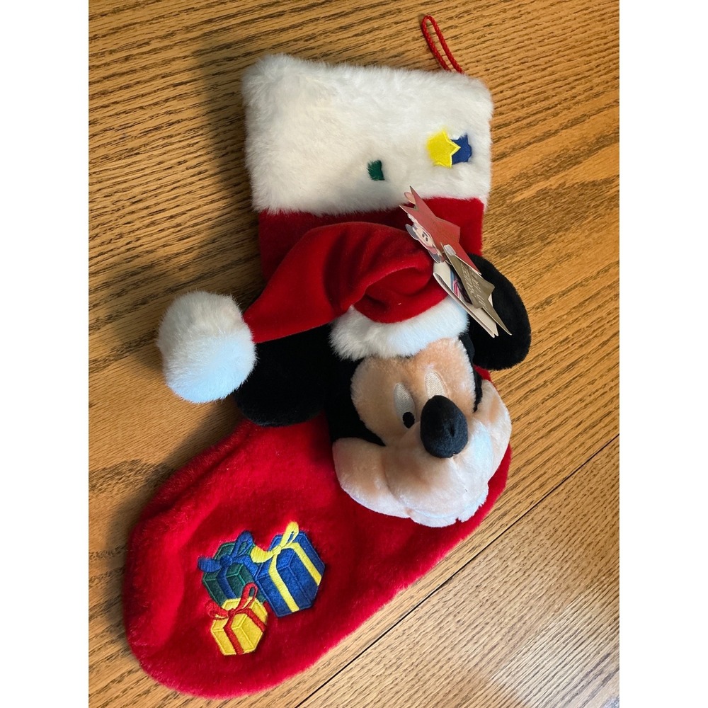 Vintage 1999 Disney Mickey Mouse Plush Christmas Stocking Squeeze My Face New